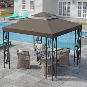 ​10x10 FT Gazebo Canopy Replacement Top - Durable Double Tier Shade Cover Cover for Yard Patio Garden, Waterproof UV Protection, Easy Install, Outdoor Event Party Shade Tent​(Coffee)