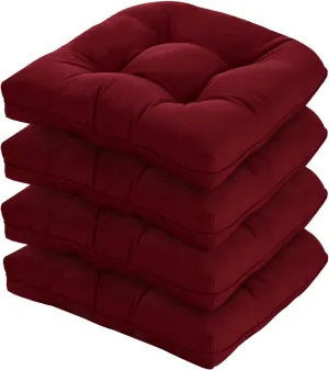 19x19 Outdoor Chair Cushions Set of 4, Wicker Patio Furniture Cushions with Tufted Buttons, Thick Outdoor Seat Cushions for Lawn Chairs, Overstuffed and Water Resistant, Burgundy