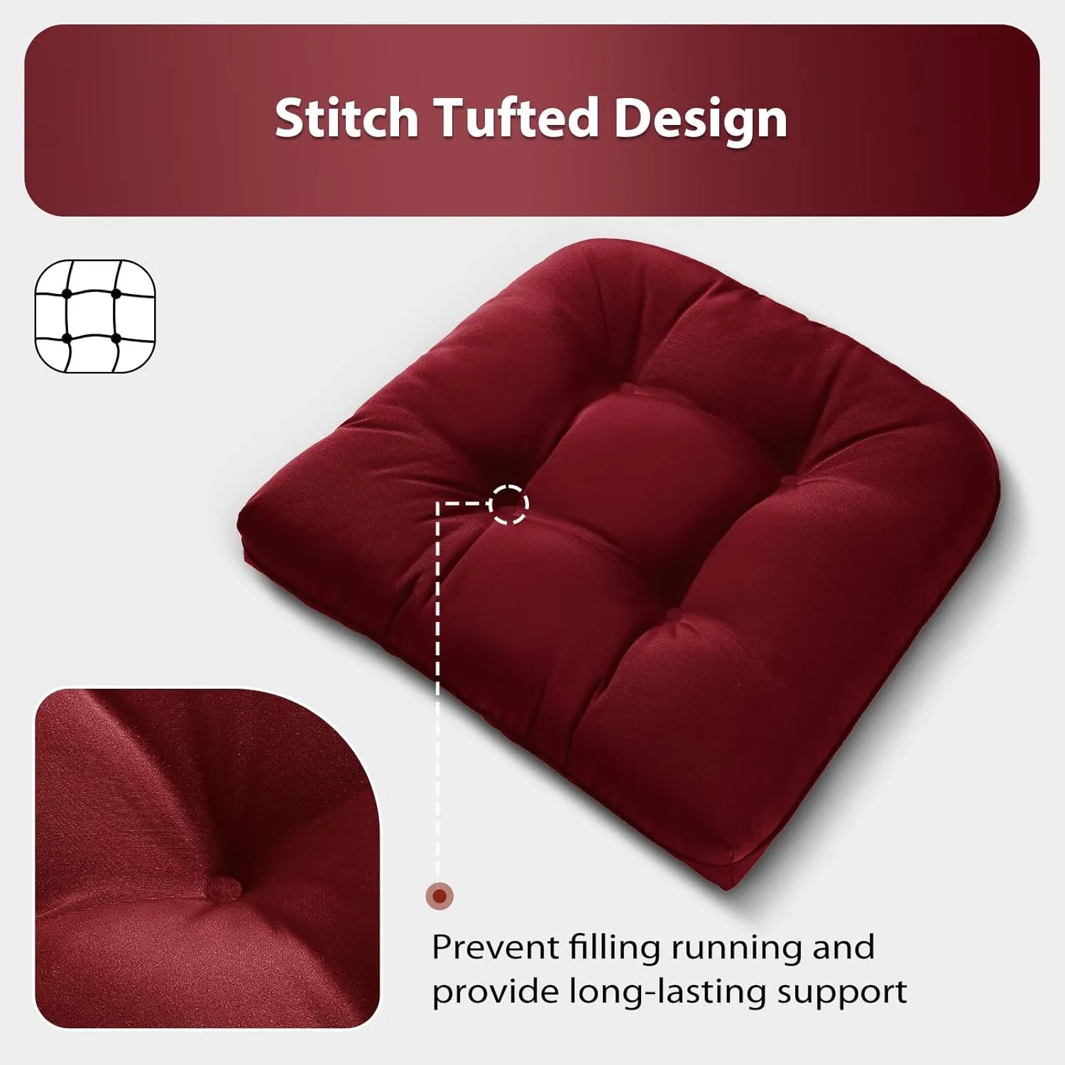 19x19 Outdoor Chair Cushions Set of 4, Wicker Patio Furniture Cushions with Tufted Buttons, Thick Outdoor Seat Cushions for Lawn Chairs, Overstuffed and Water Resistant, Burgundy