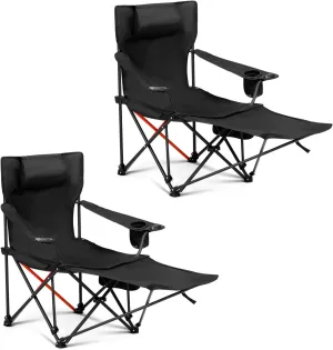 2 Pack 2-in-1 Camping Chair Reclining, Folding Camping Chair for Adults, Portable and Lightweight Reclining Lounge Chairs with Headrest, Cup Holder, Storage Bag, for Beach Lawn