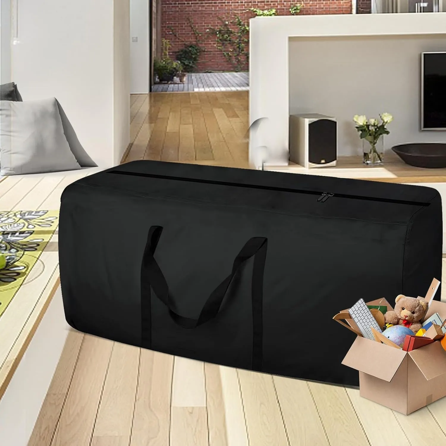 2 Pack Patio Cushion Storage Bag, 68 Inches Waterproof Storage Bag for Outdoor Funiture Cushion Extra Large Outdoor Cushions Storage Bag with Zippers and Handles