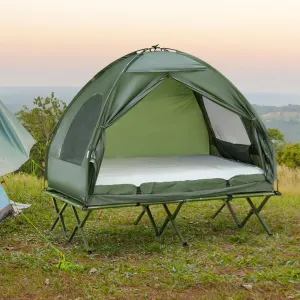 2 Person Camping Cot with Tent, 4-in-1 Foldable Elevated Bed System Includes Air Mattress & Bedspread - Portable Outdoor Sleeping Solution for Hiking, Travel, Picnic