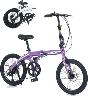 20 Inch Folding Bike with 7-Speed，Heavy Duty Folding Bike Up to 330LBS-Lightweight Aluminum Frame Folding Bike，Folding Commuter Bike for Women/Men/Adult/Youth,Adjustable Stem，7 Colors