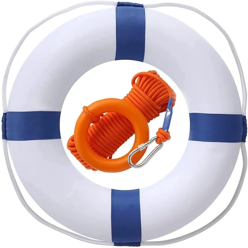 20 Inch Life Preserver Ring with Water Floating Lifesaving Rope 98.4FT Set, Swim Foam Ring Buoy Swimming Pool Safety Throwing Ring Rope Rescue Lifeguard Wall Decoration