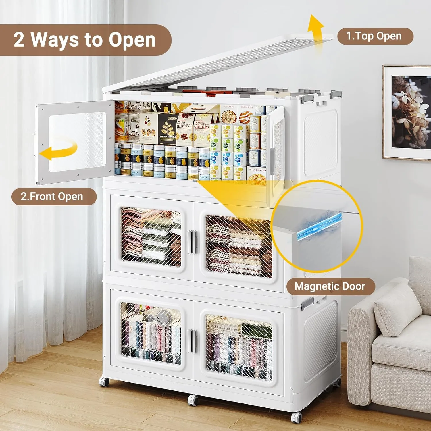 220Gal Extra Large Storage Bins with Lid, 880Qt Plastic Stackable Storage Bins with Wheels, Collapsible Closet Organizer and Storage Drawers, Storage Cabinets for Home, Office, 4 Pack, White