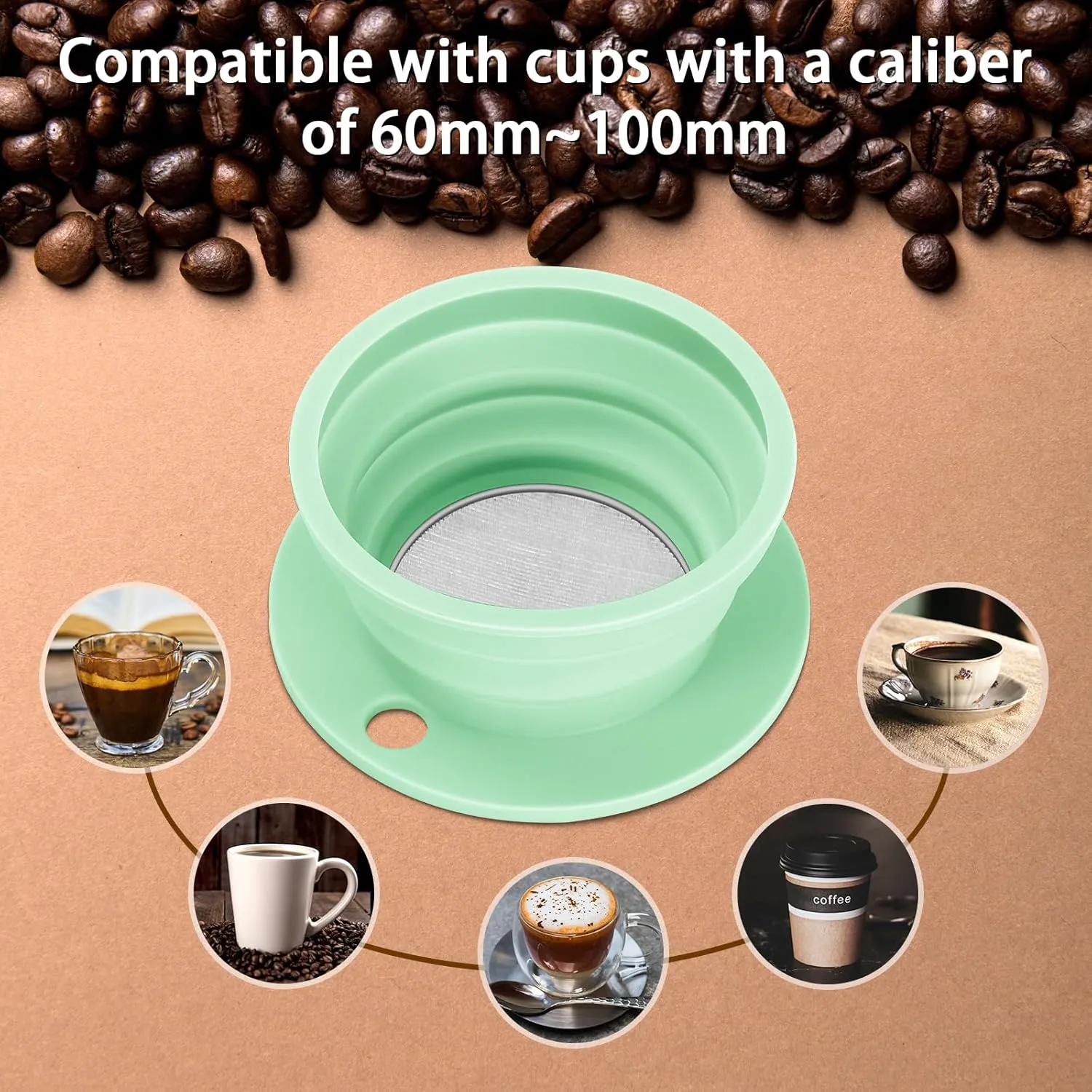 3 Pack Collapsible Travel Pour Over Coffee Maker Camping, Paperless Travel Collapsible Pour Over Coffee Dripper Kit, Silicone Reusable Coffee Strainer Pour Over Cup