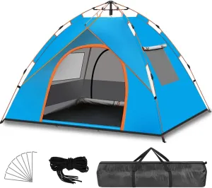 3/4-Person Pop Up Camping Tent with 2 Doors & 2 Windows for Camping/Traveling/Family Gathering/Hiking/Beach
