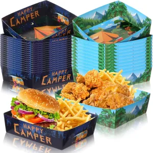 36 Pcs Camping Party Supplies 5 lbs Camping Adventure Nacho Boats Large Paper Serving Trays for Burger Fries Hot Dog Taco BBQ Popcorn Campfire Hiking Camper Theme Forest Nature Hiking Party