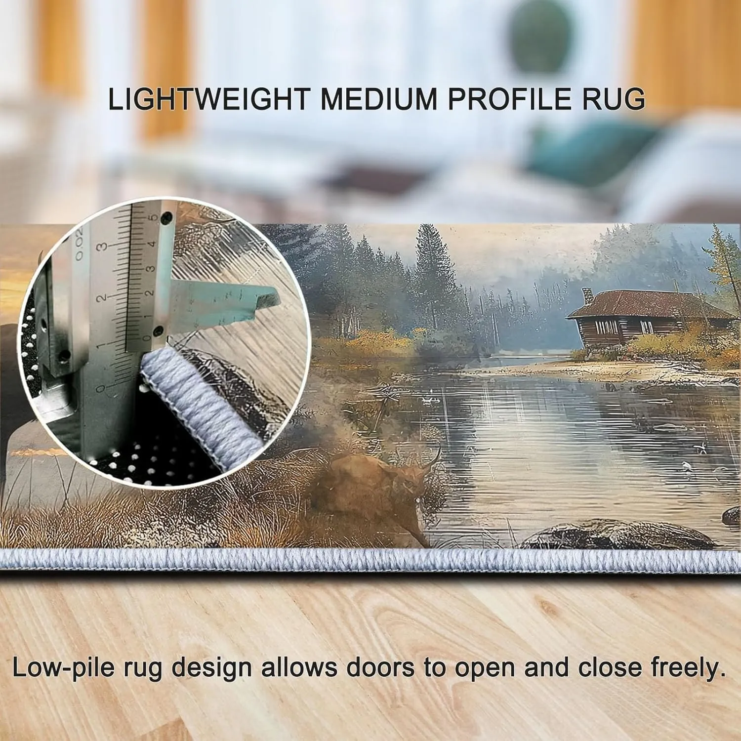 6 x 9 ft Area Rugs for Living Room Animal Deer Bear Patchwork Carpet Non Slip Low Pile Water Repellent Soft Print Beige, for Bedroom Kitchen Dining Room, Home Office