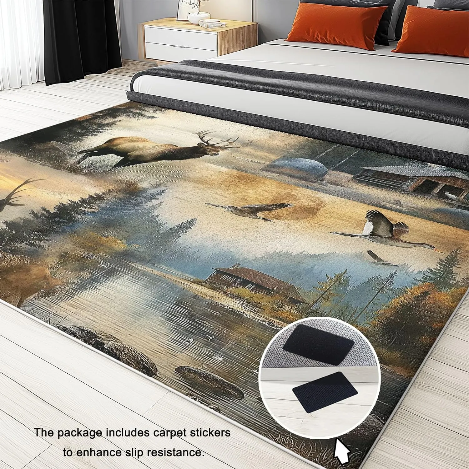 6 x 9 ft Area Rugs for Living Room Animal Deer Bear Patchwork Carpet Non Slip Low Pile Water Repellent Soft Print Beige, for Bedroom Kitchen Dining Room, Home Office
