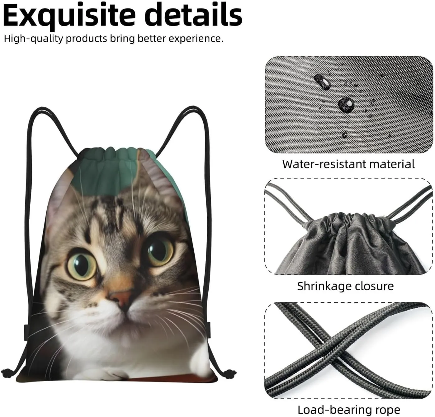 A curious cat Drawstring Backpack Waterproof String Bag Sports Sackpack Gym Bags for Men Women
