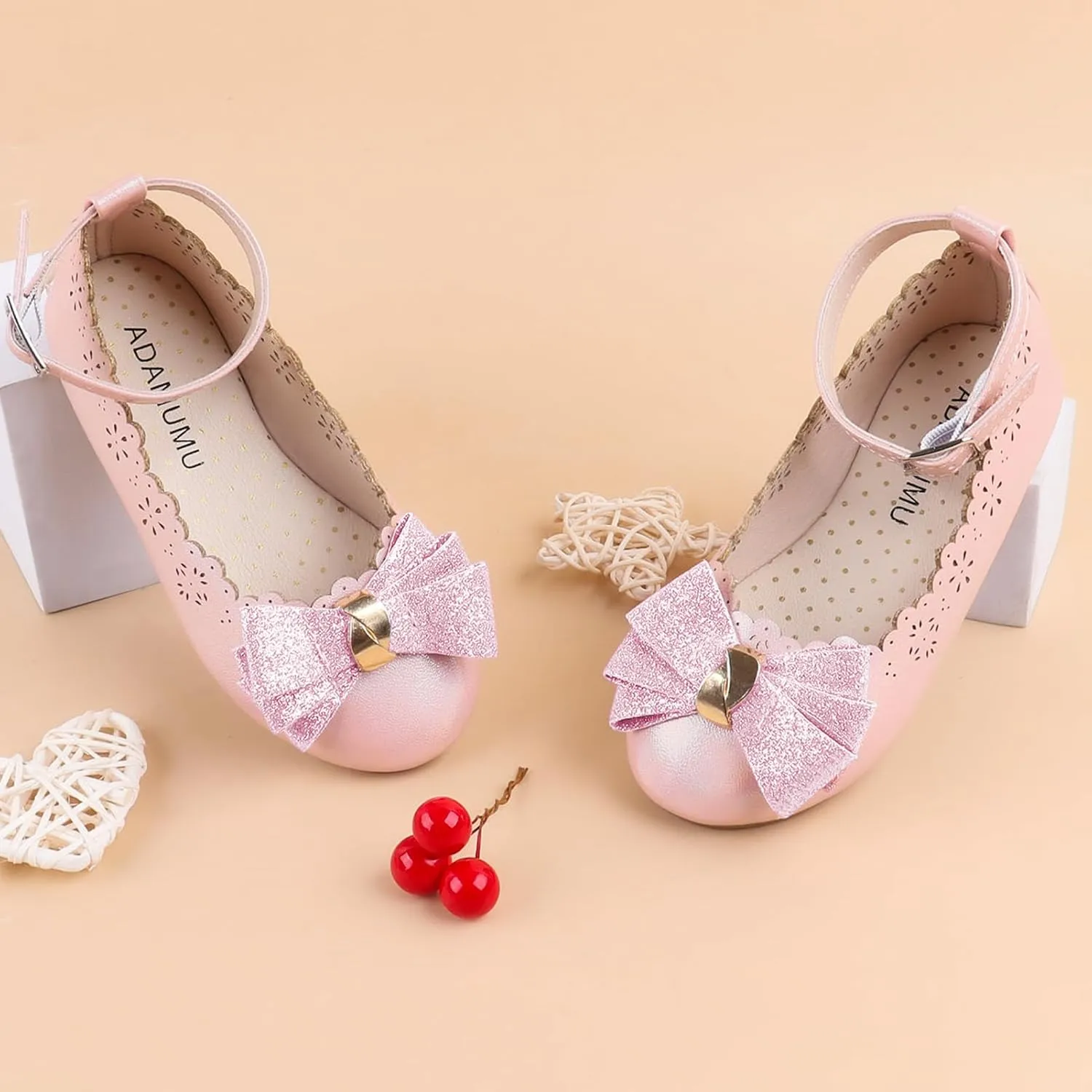 ADAMUMU Toddler Dress Shoes Flower Girl Shoes for Weeding Cute Toddler Mary Jane Shoes Lace Flore Ballet Flat for Walking, Jumping