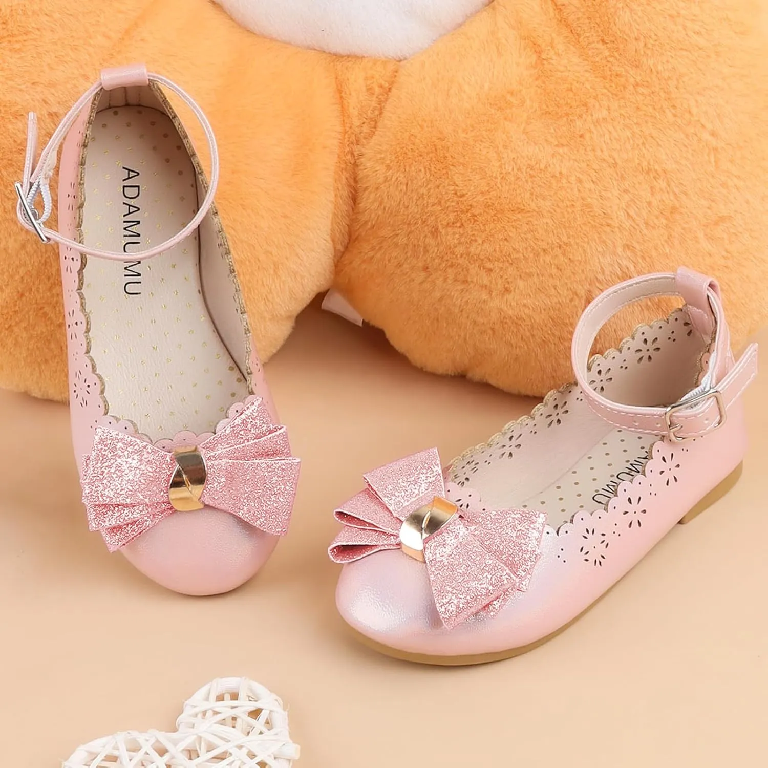 ADAMUMU Toddler Dress Shoes Flower Girl Shoes for Weeding Cute Toddler Mary Jane Shoes Lace Flore Ballet Flat for Walking, Jumping