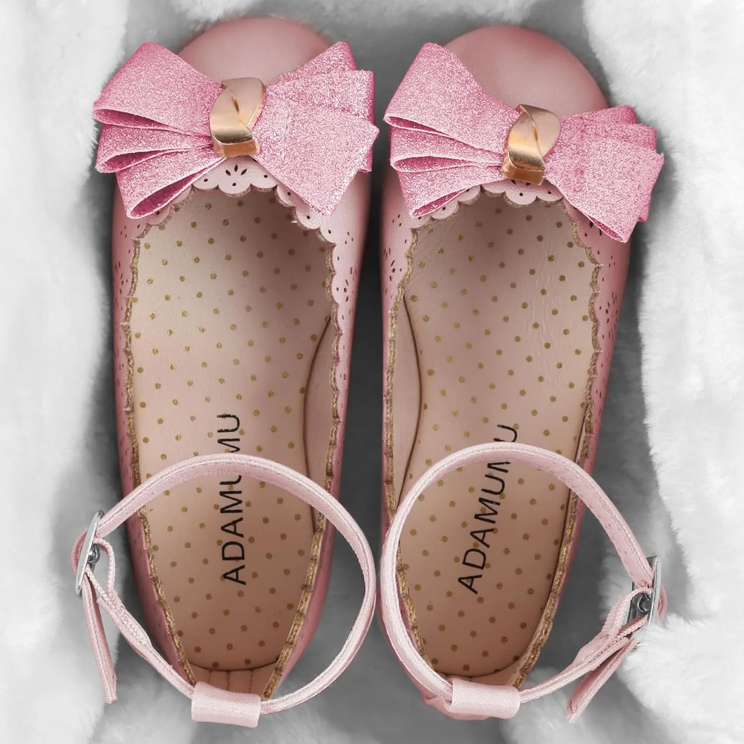 ADAMUMU Toddler Dress Shoes Flower Girl Shoes for Weeding Cute Toddler Mary Jane Shoes Lace Flore Ballet Flat for Walking, Jumping