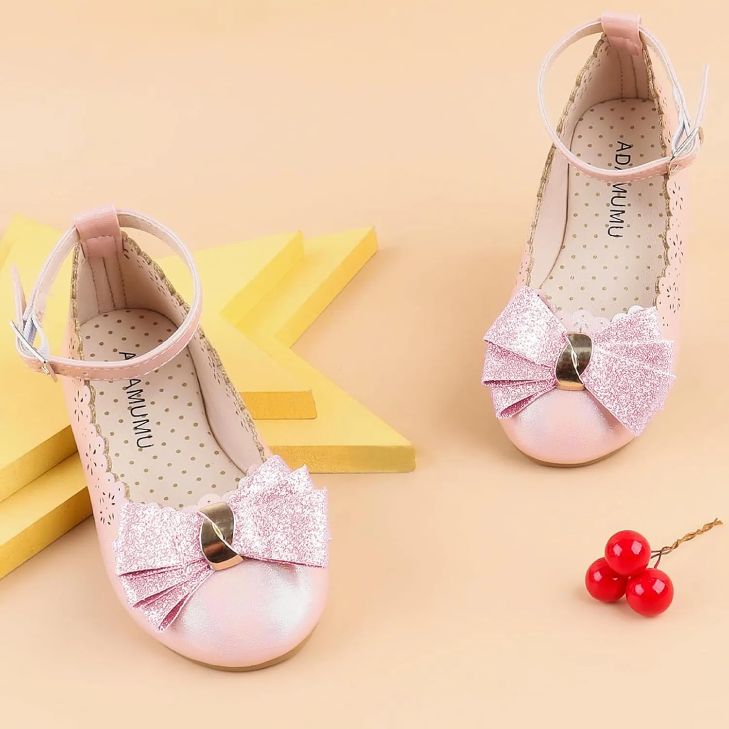 ADAMUMU Toddler Dress Shoes Flower Girl Shoes for Weeding Cute Toddler Mary Jane Shoes Lace Flore Ballet Flat for Walking, Jumping