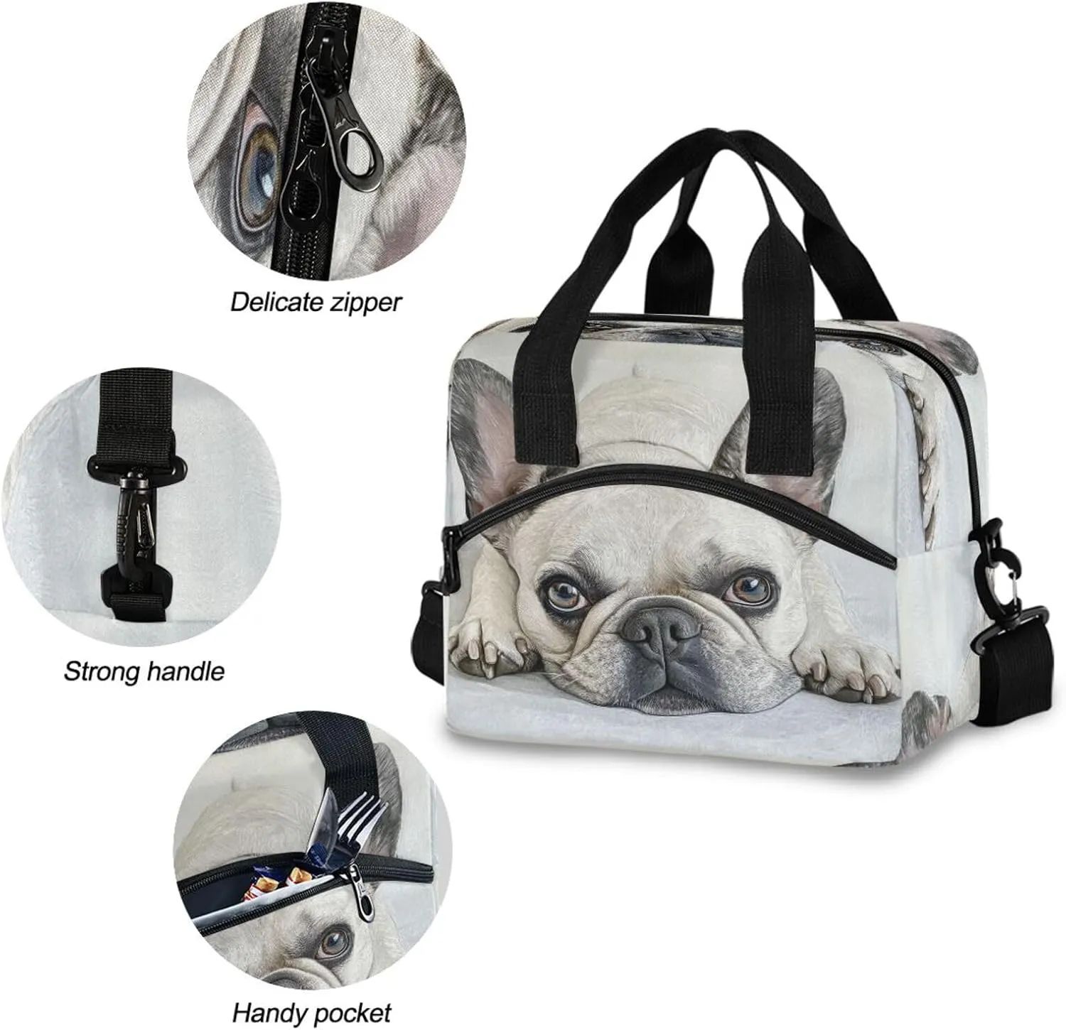 ALAZA French Bulldog in Sunglasses Driving Reusable Lunch Bag Insulated Cooler Tote Bag