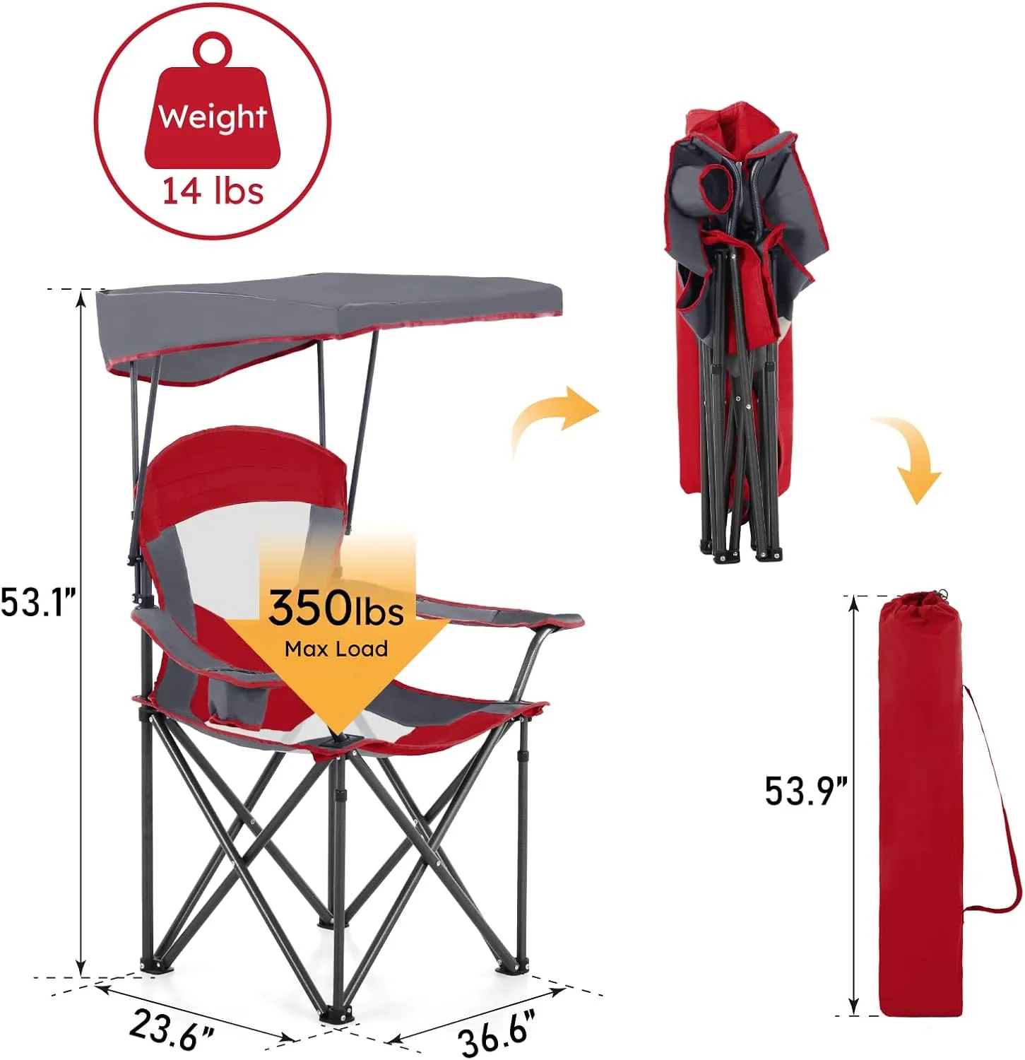 ALPHA CAMP Oversized Camping Chair with Shade Canopy, Folding Lawn Chairs