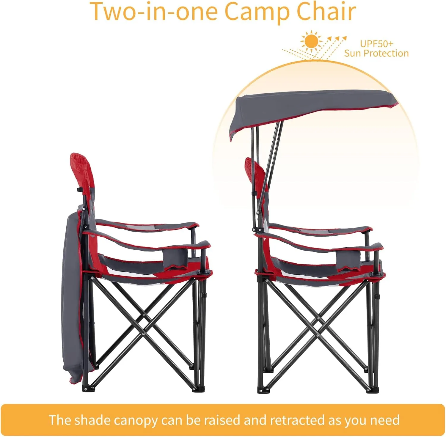 ALPHA CAMP Oversized Camping Chair with Shade Canopy, Folding Lawn Chairs