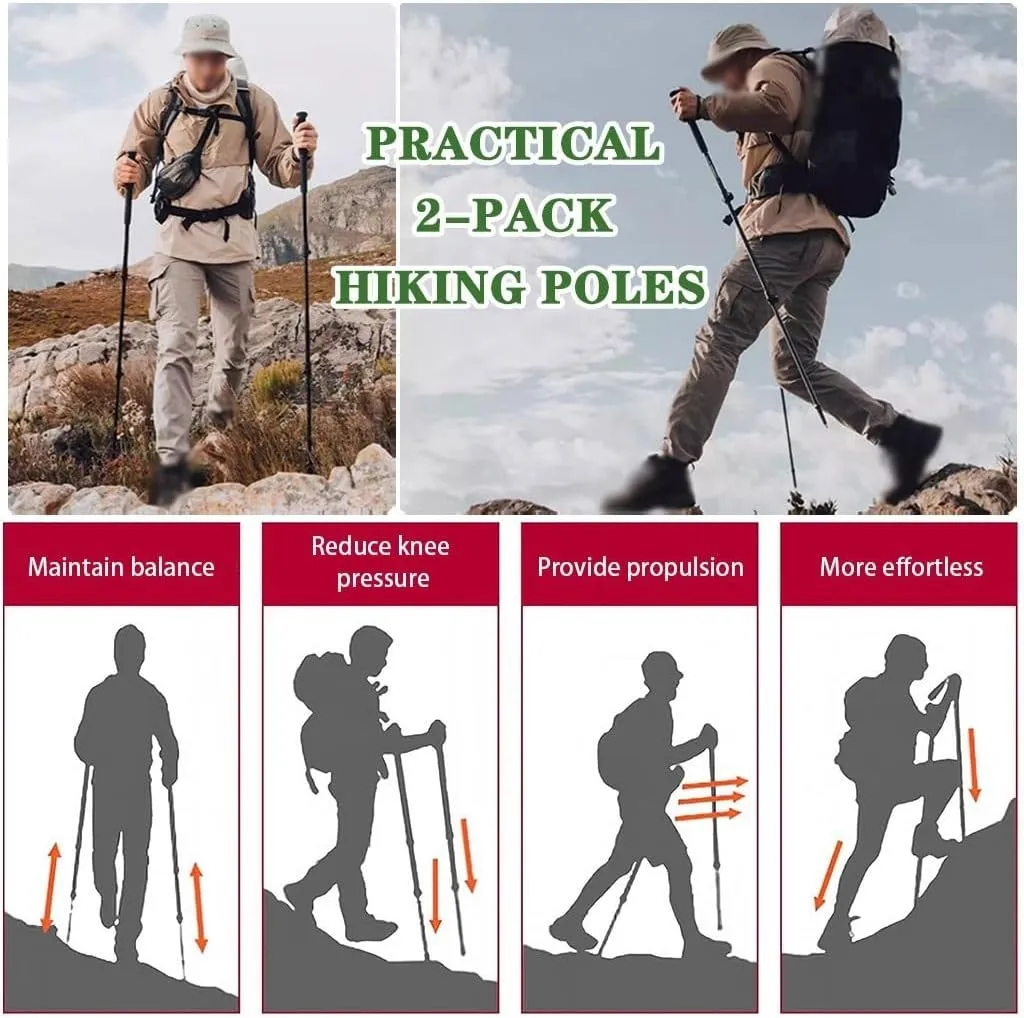 Aluminum Hiking Sticks with Cork Grips, Adjustable Telescopic Design, 2pcs Lightweight Trekking Poles, for Walking, Camping