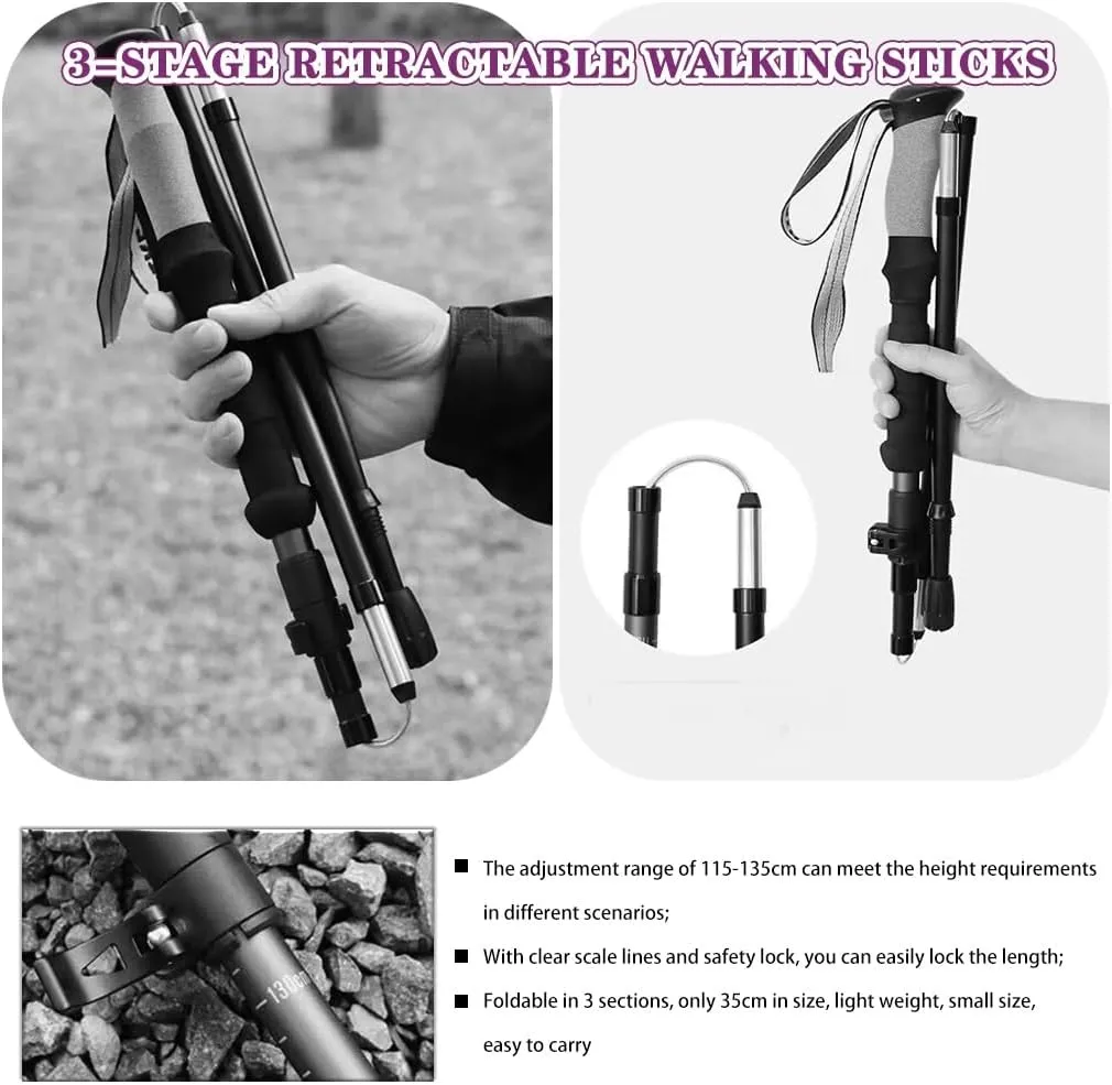 Aluminum Hiking Sticks with Cork Grips, Adjustable Telescopic Design, 2pcs Lightweight Trekking Poles, for Walking, Camping