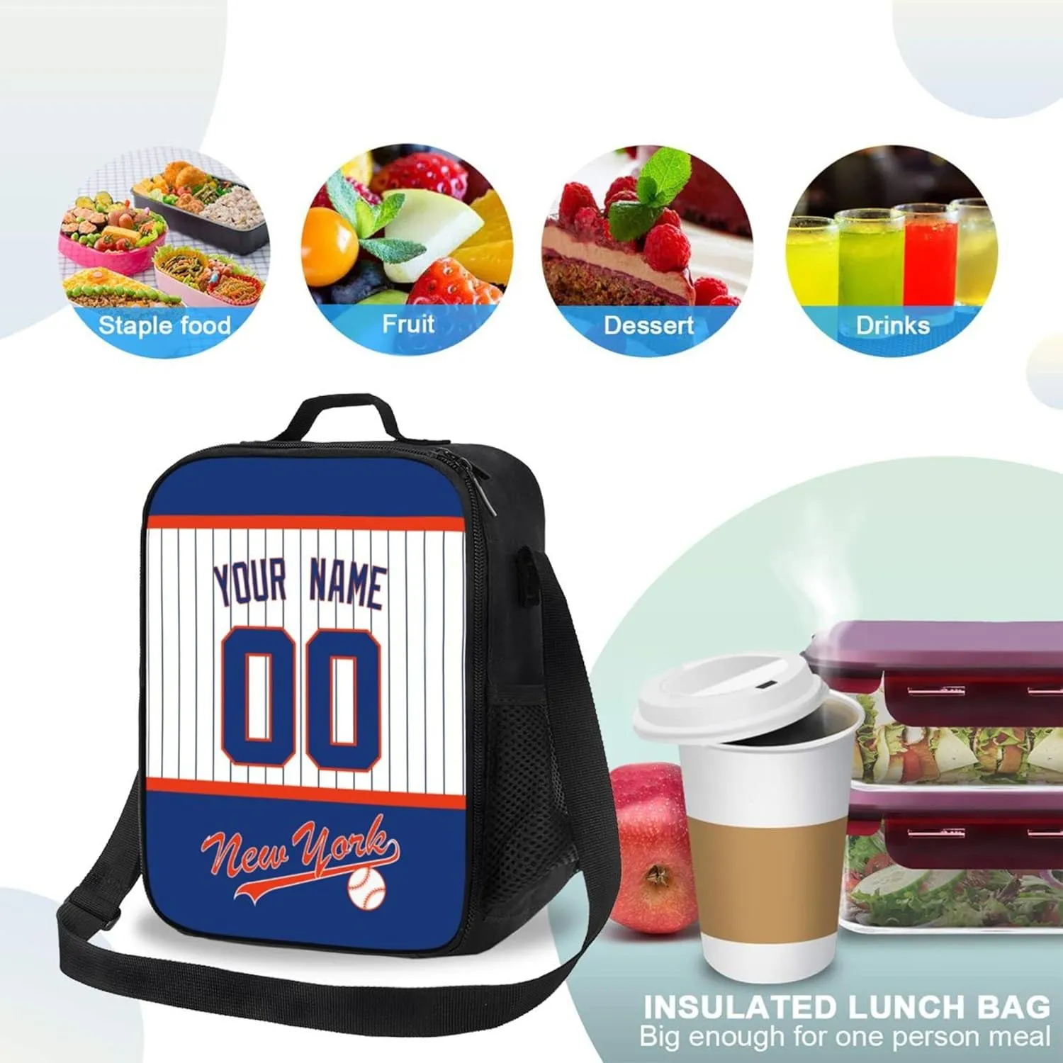 ANTKING New York Lunch Box Lunch Bag Cooler Custom Any Name and Any Number Personalized Gifts for Kids Men Women