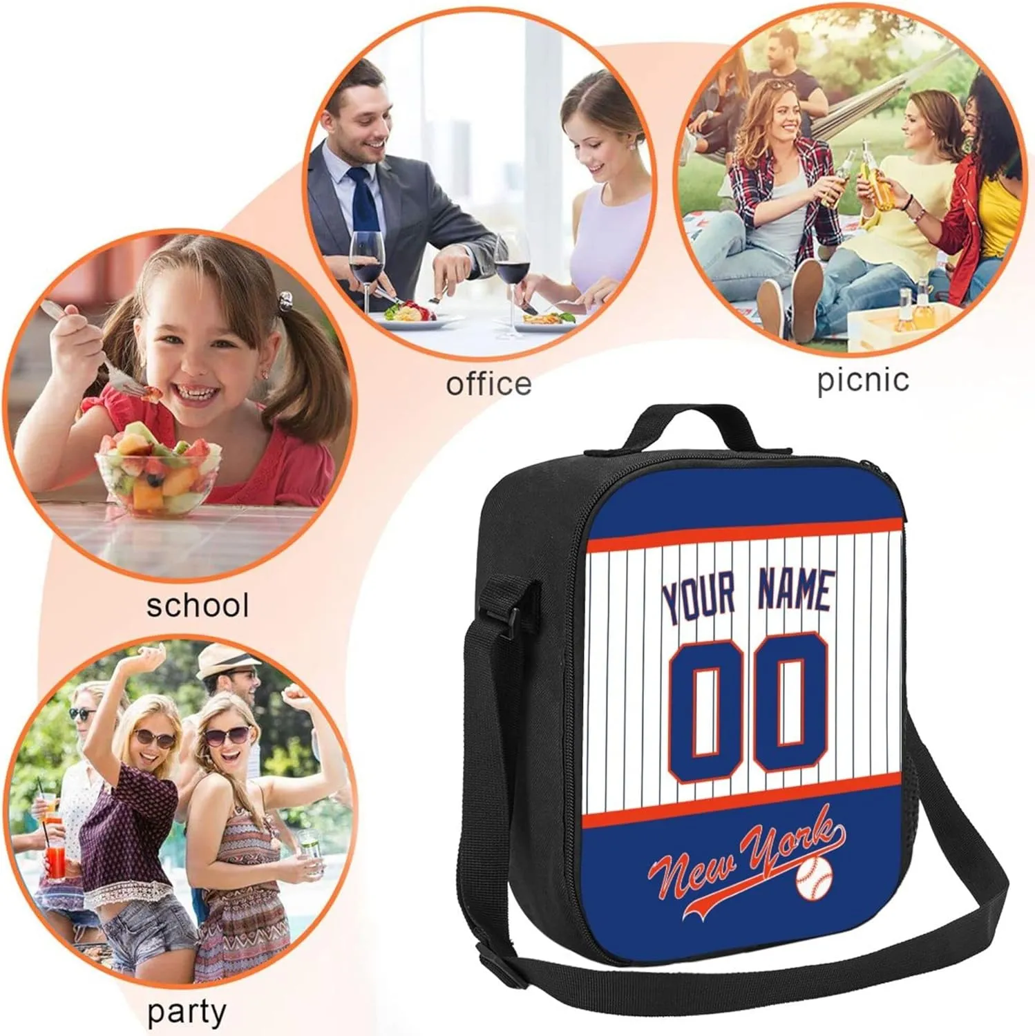 ANTKING New York Lunch Box Lunch Bag Cooler Custom Any Name and Any Number Personalized Gifts for Kids Men Women