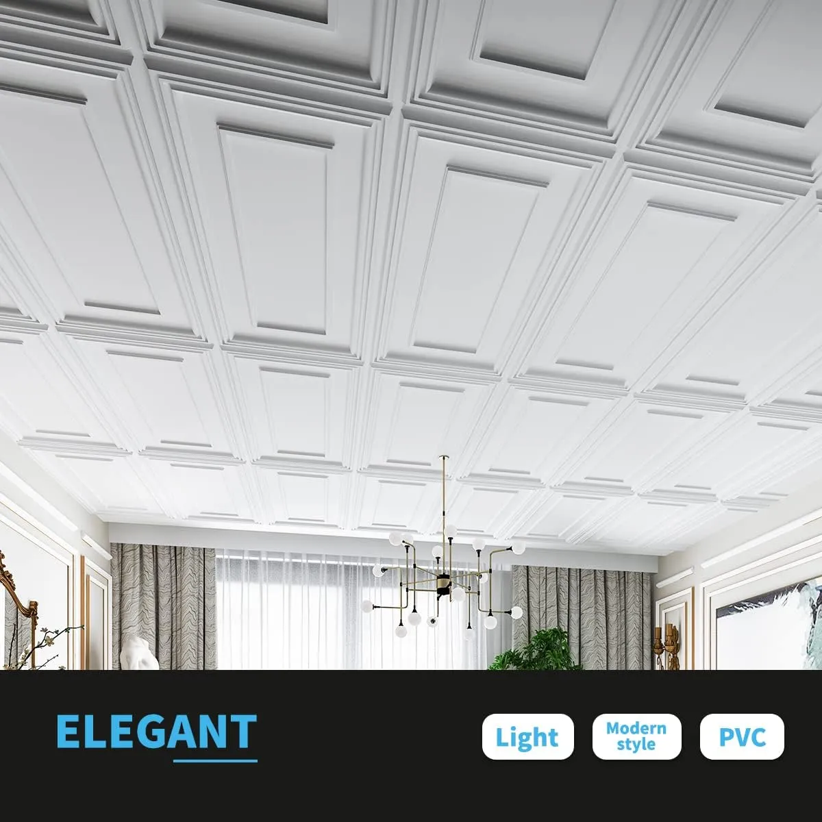 Art3d Drop Ceiling Tiles, 24x48in. White (12-Pack), Polyvinyl Chloride (PVC), Glue Down