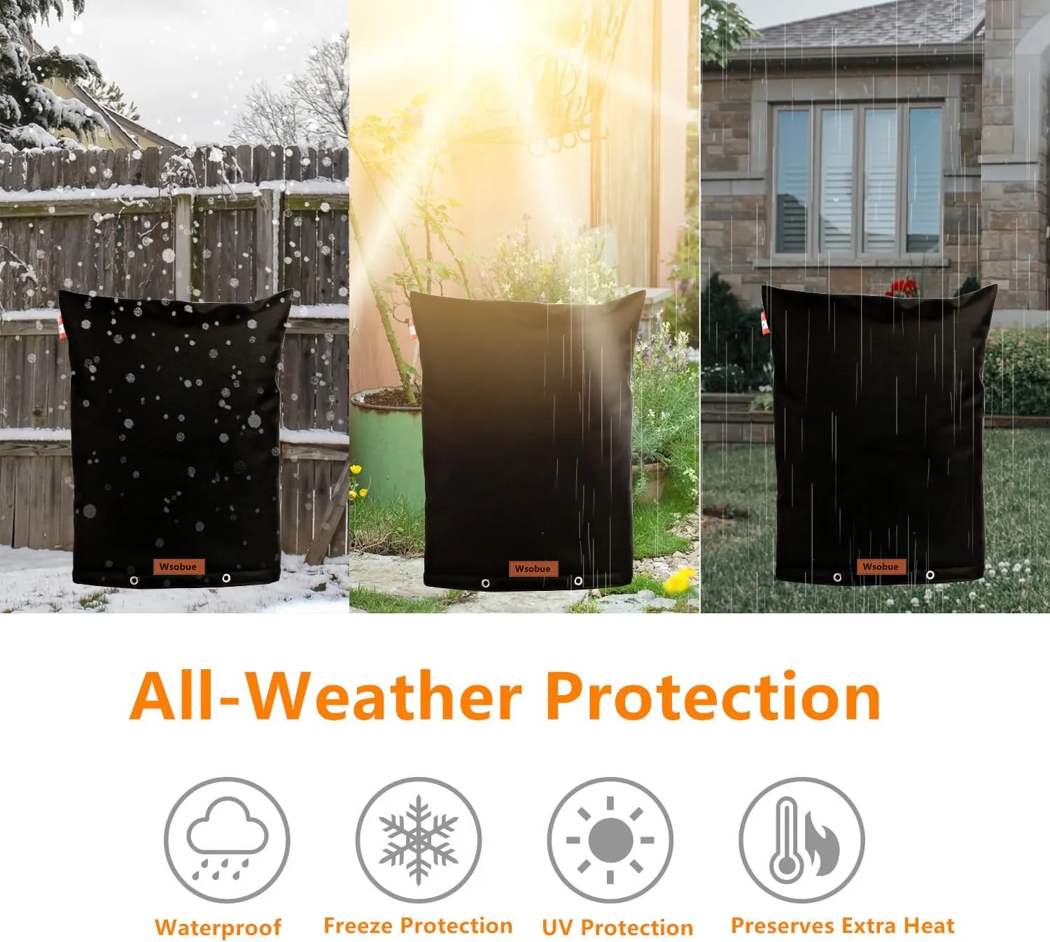 Backflow Preventer Cover Insulated Pouch,Outdoor Pipe Insulation Cover,Winter Well Head Cover Water Well Pump Covers Sprinkler Valve Cover Insulated (Black 16''W x 20''H)