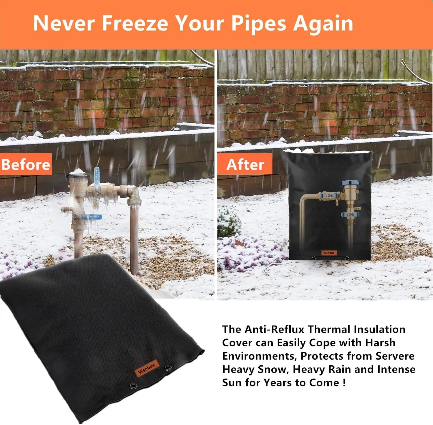 Backflow Preventer Cover Insulated Pouch,Outdoor Pipe Insulation Cover,Winter Well Head Cover Water Well Pump Covers Sprinkler Valve Cover Insulated (Black 16''W x 20''H)