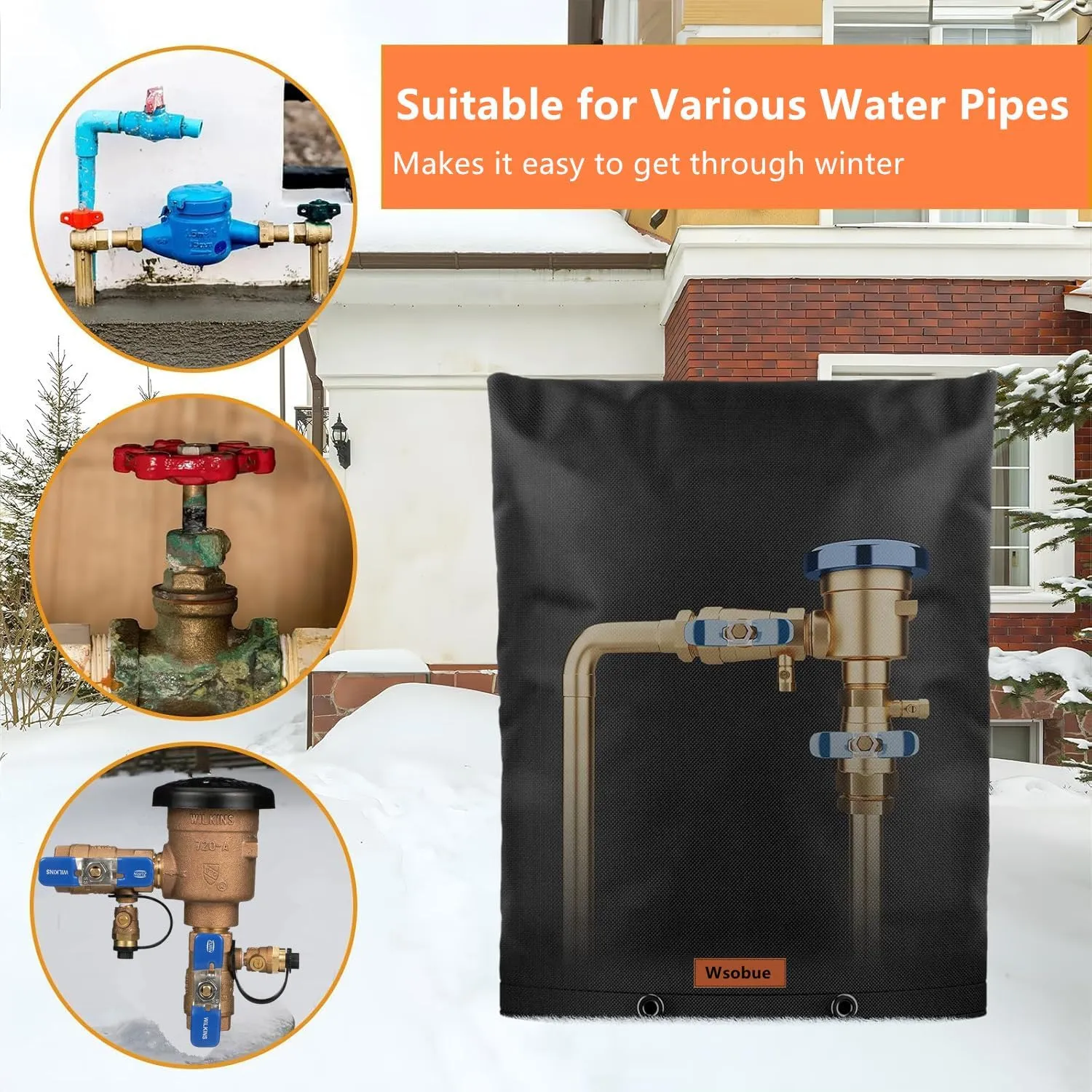 Backflow Preventer Cover Insulated Pouch,Outdoor Pipe Insulation Cover,Winter Well Head Cover Water Well Pump Covers Sprinkler Valve Cover Insulated (Black 16''W x 20''H)