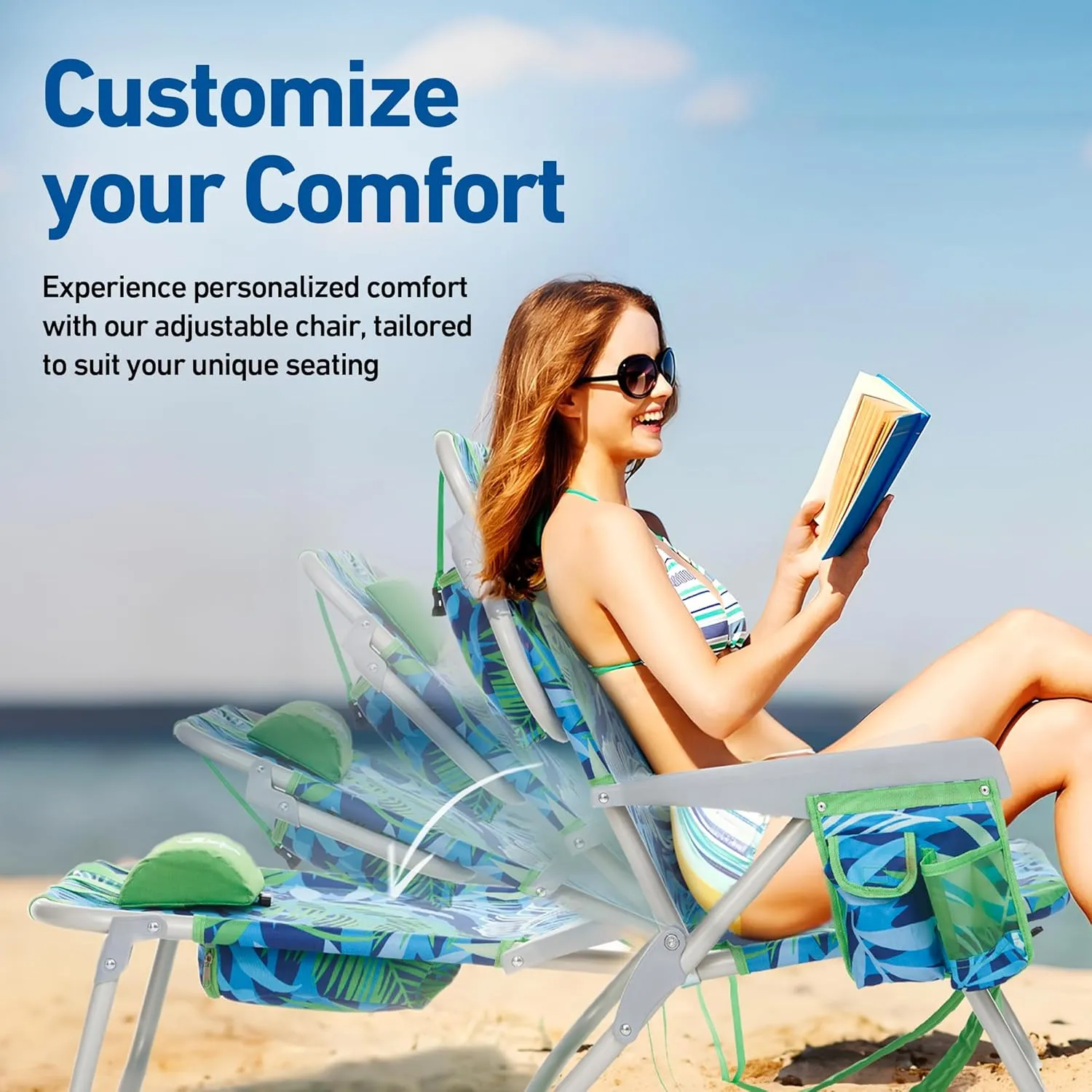 Banana Boat Folding Beach Chair Lightweight Backpack Chairs for Adults 5-Position with Lay Flat Outdoor Heavy Duty Beach Chair, Aqua (1 PK)