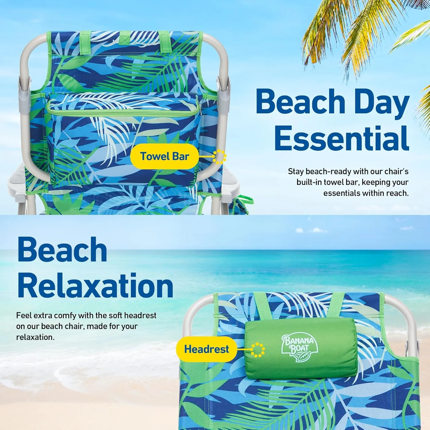Banana Boat Folding Beach Chair Lightweight Backpack Chairs for Adults 5-Position with Lay Flat Outdoor Heavy Duty Beach Chair, Aqua (1 PK)