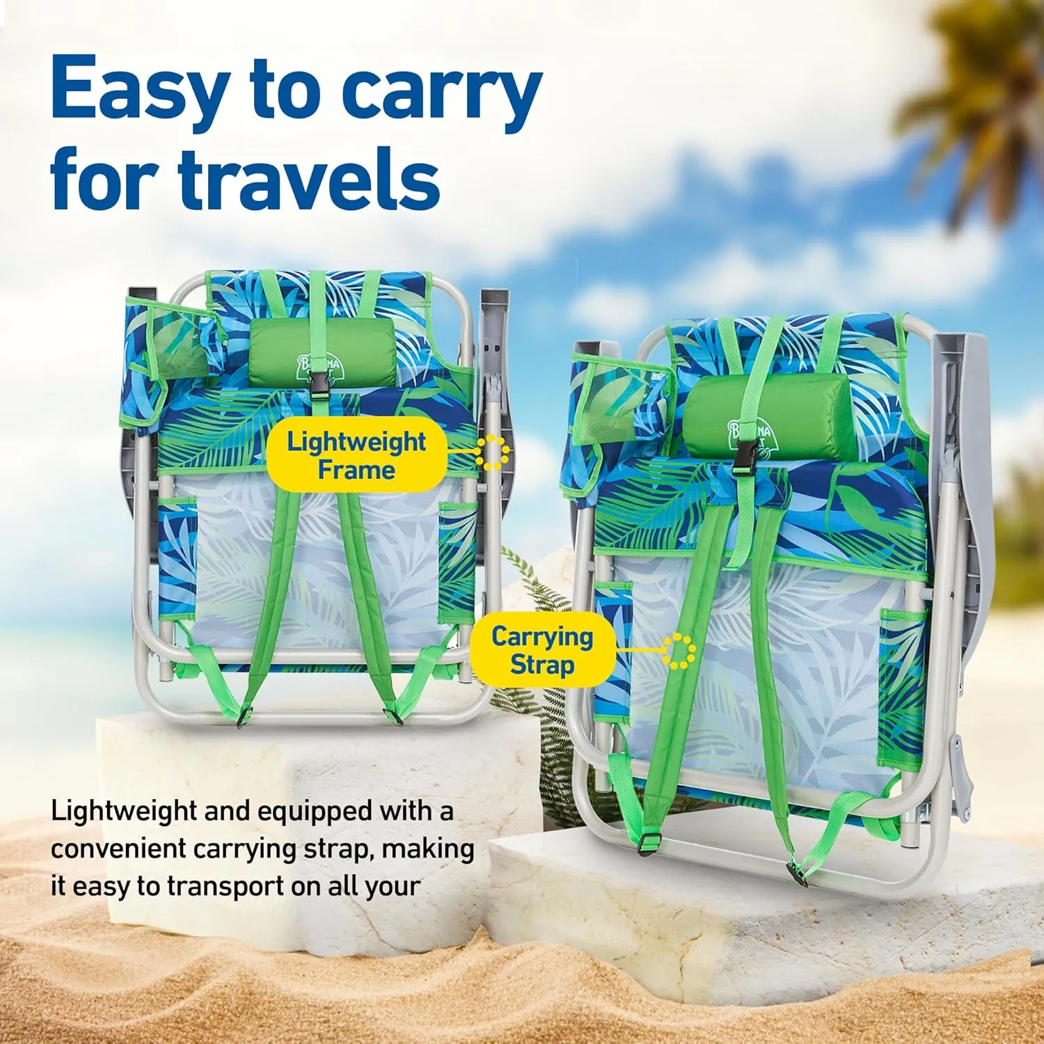 Banana Boat Folding Beach Chair Lightweight Backpack Chairs for Adults 5-Position with Lay Flat Outdoor Heavy Duty Beach Chair, Aqua (1 PK)