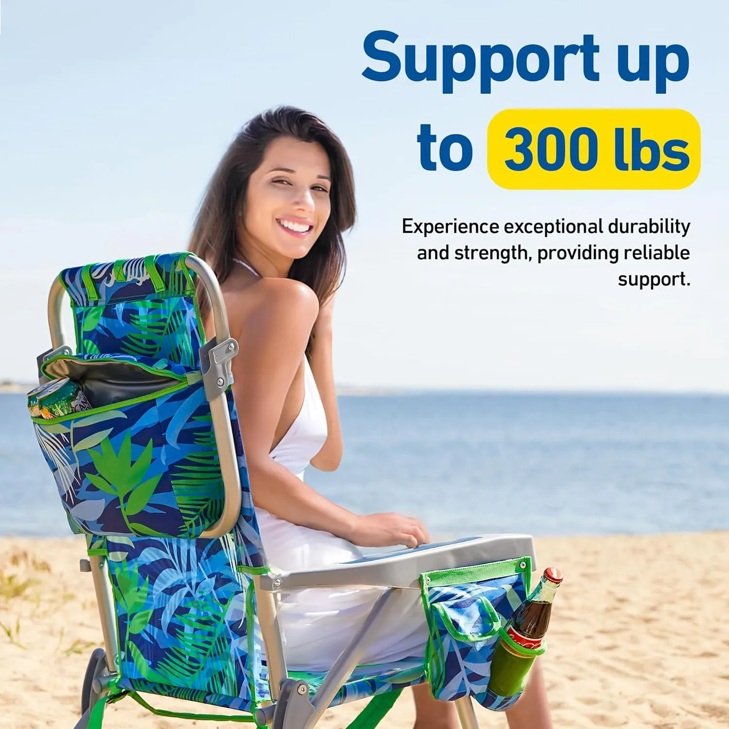 Banana Boat Folding Beach Chair Lightweight Backpack Chairs for Adults 5-Position with Lay Flat Outdoor Heavy Duty Beach Chair, Aqua (1 PK)