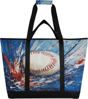 Baseball Reusable Insulated Cooler Bag with Ice Pack Compartment - Large 47L Waterproof Thermal Grocery Tote for Picnic Beach Camping Lunch Storage