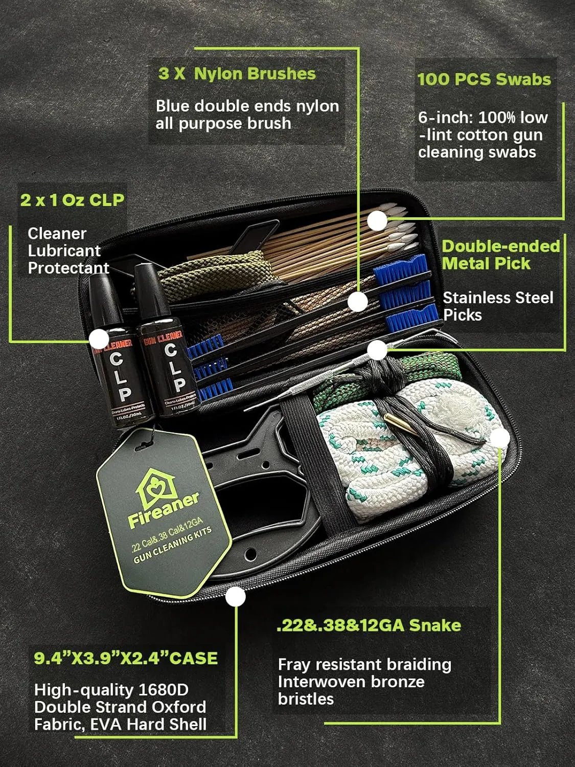 Basics Bore Gun Cleaning Kit with Bore Cleaner, CLP, 100 Cotton Swabs & Compact Storage Box - Universal Fit for Firearm Maintenance