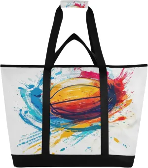 Basketball Reusable Insulated Cooler Bag with Ice Pack Compartment - Large 47L Waterproof Thermal Grocery Tote for Picnic Beach Camping Lunch Storage