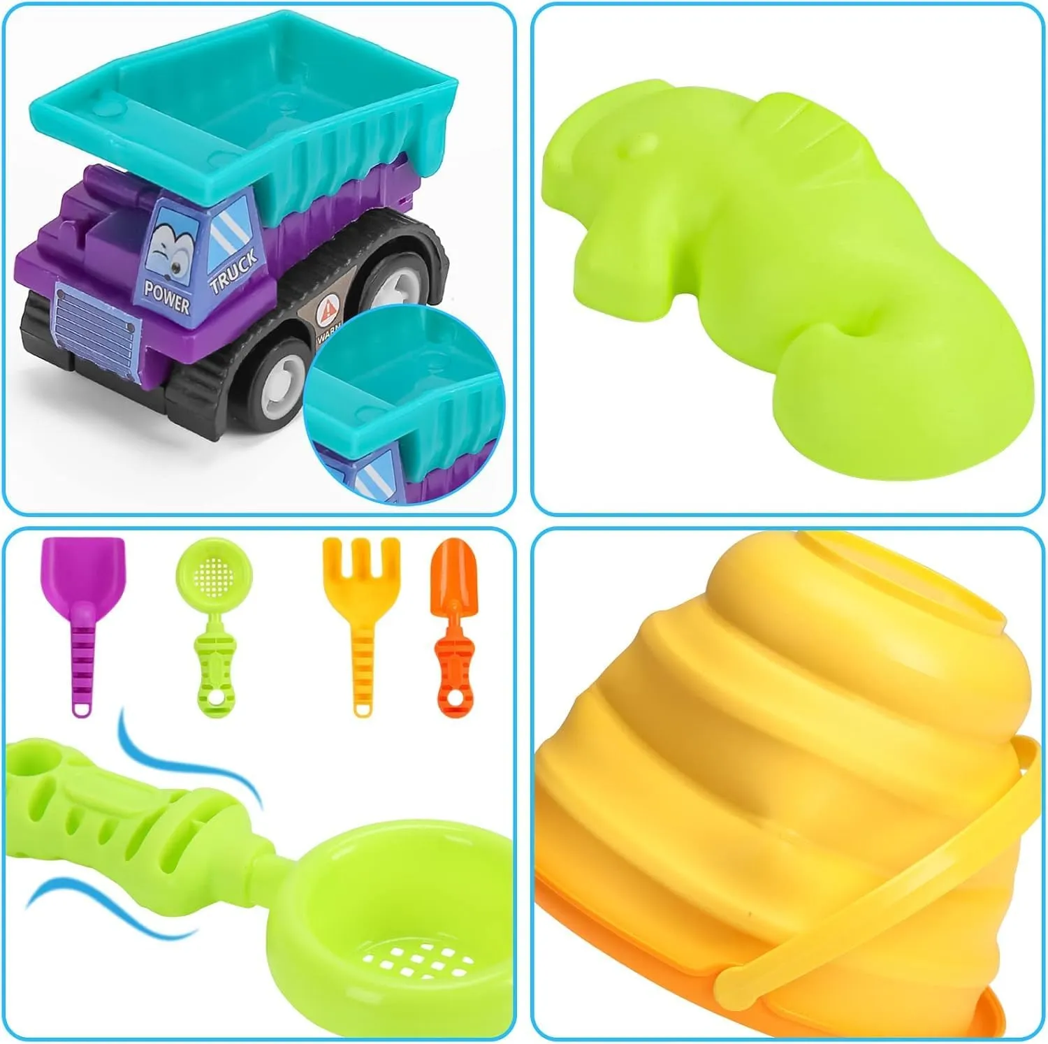 Beach Sand Toys Set for Kids, Silicone Collapsible Foldable Beach Bucket Travel Beach Toys for Summer Outdoor Camping and Fishing Tub with Sand Molds Shovels Rakes for Toddlers 2.5L