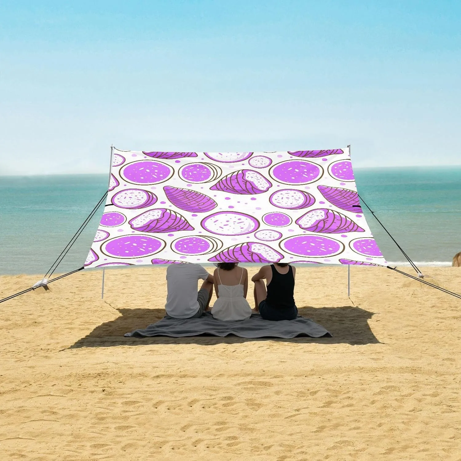 Beach Shade Tent with UPF50  UV Protection,Seamless Pattern Taro Lightweight Camping Sun Shelter for Outdoor,Camping Trips, Fishing, Backyard,Picnics,Easy Set Up and Carry 9x10.5 FT
