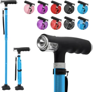 BeneCane Walking Cane for Women Folding Cane for Men with Two Led Lights Quad Cane with Stable Base Lightweight and Adjustable Walking Stick