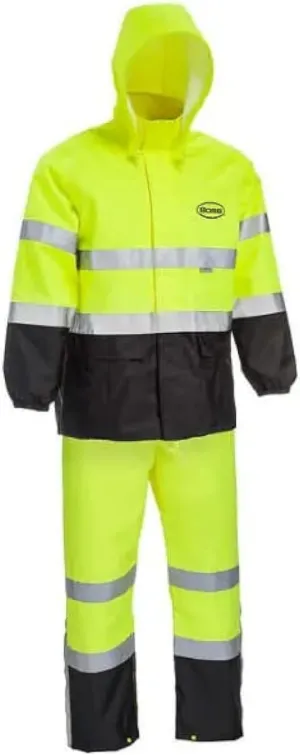 BOSS Unisex High Visability ANSI Class III Rain Suit Jacket and Bib, High Visability, Water Resistant, Reflective 3M Tape