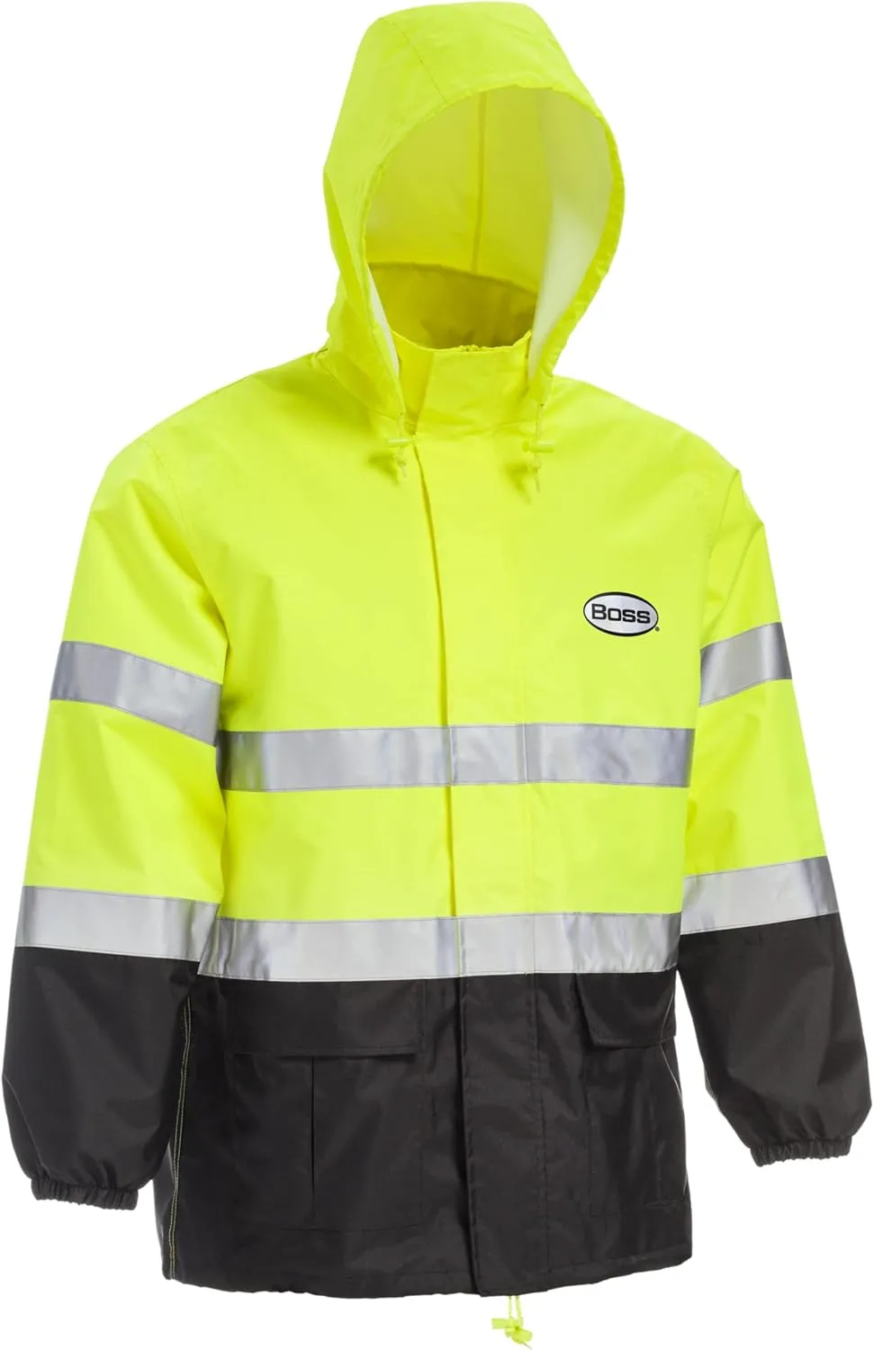 BOSS Unisex High Visability ANSI Class III Rain Suit Jacket and Bib, High Visability, Water Resistant, Reflective 3M Tape