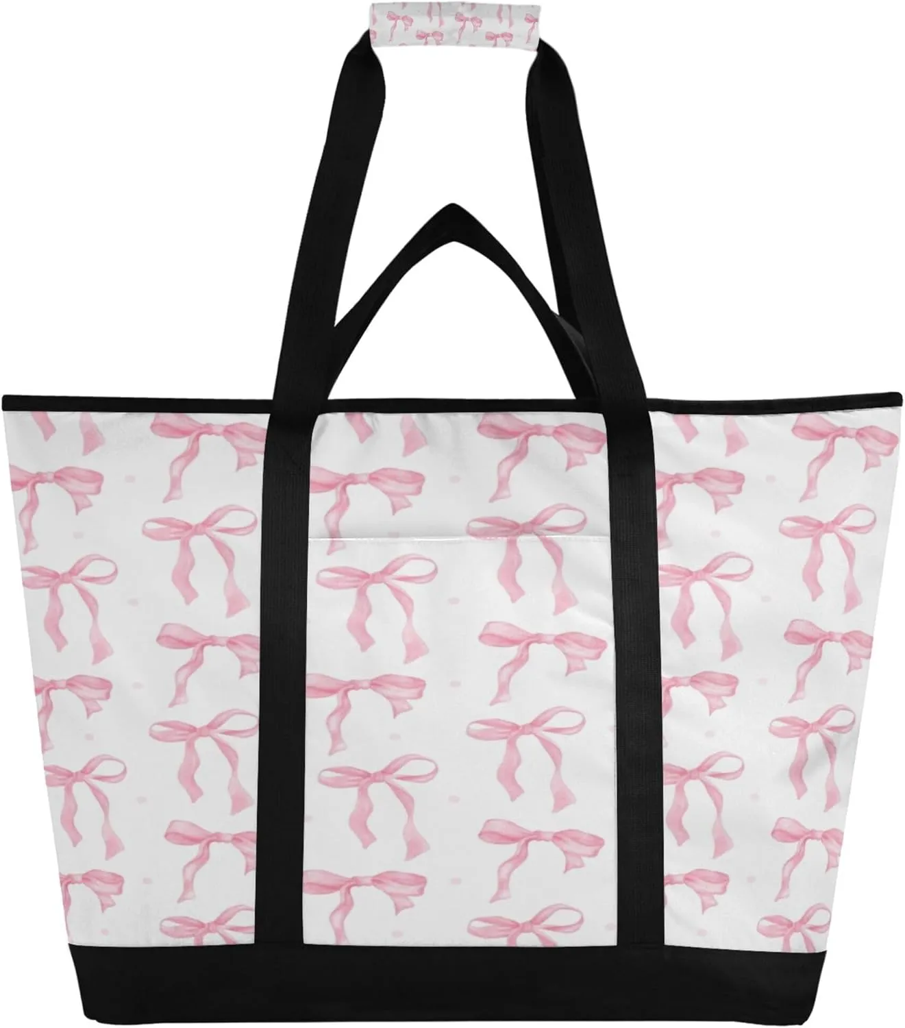 Bowknot Reusable Insulated Cooler Bag with Ice Pack Compartment - Large 47L Waterproof Thermal Grocery Tote for Picnic Beach Camping Lunch Storage