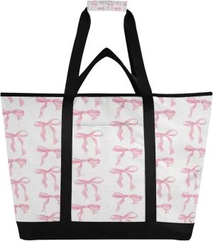 Bowknot Reusable Insulated Cooler Bag with Ice Pack Compartment - Large 47L Waterproof Thermal Grocery Tote for Picnic Beach Camping Lunch Storage