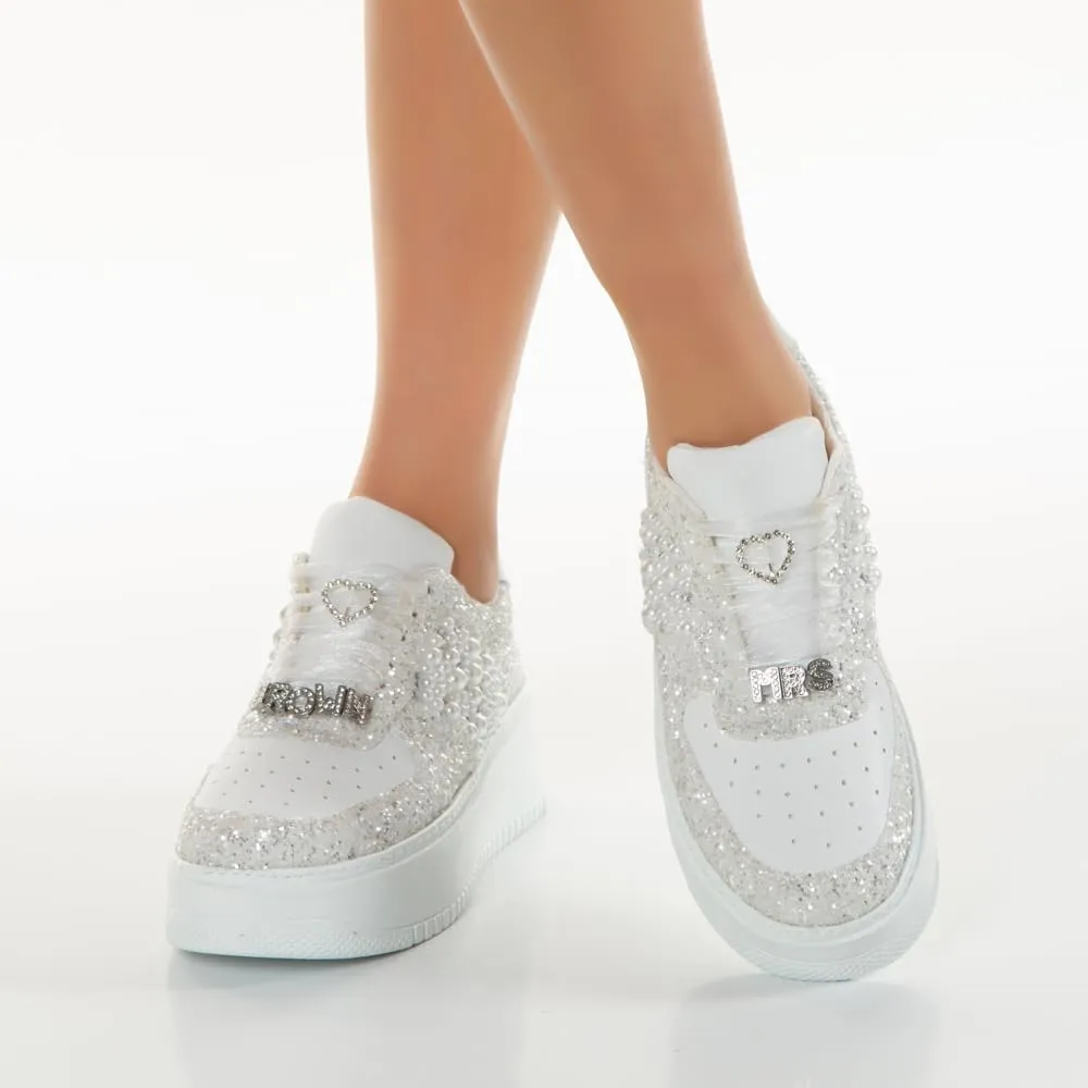Bridal Shoes Wedding Sneakers, Personalized Shoes for Bride, Lace Bridal Tennis Shoes, bride platform shoes flat sole (36 EUR / 6 US)