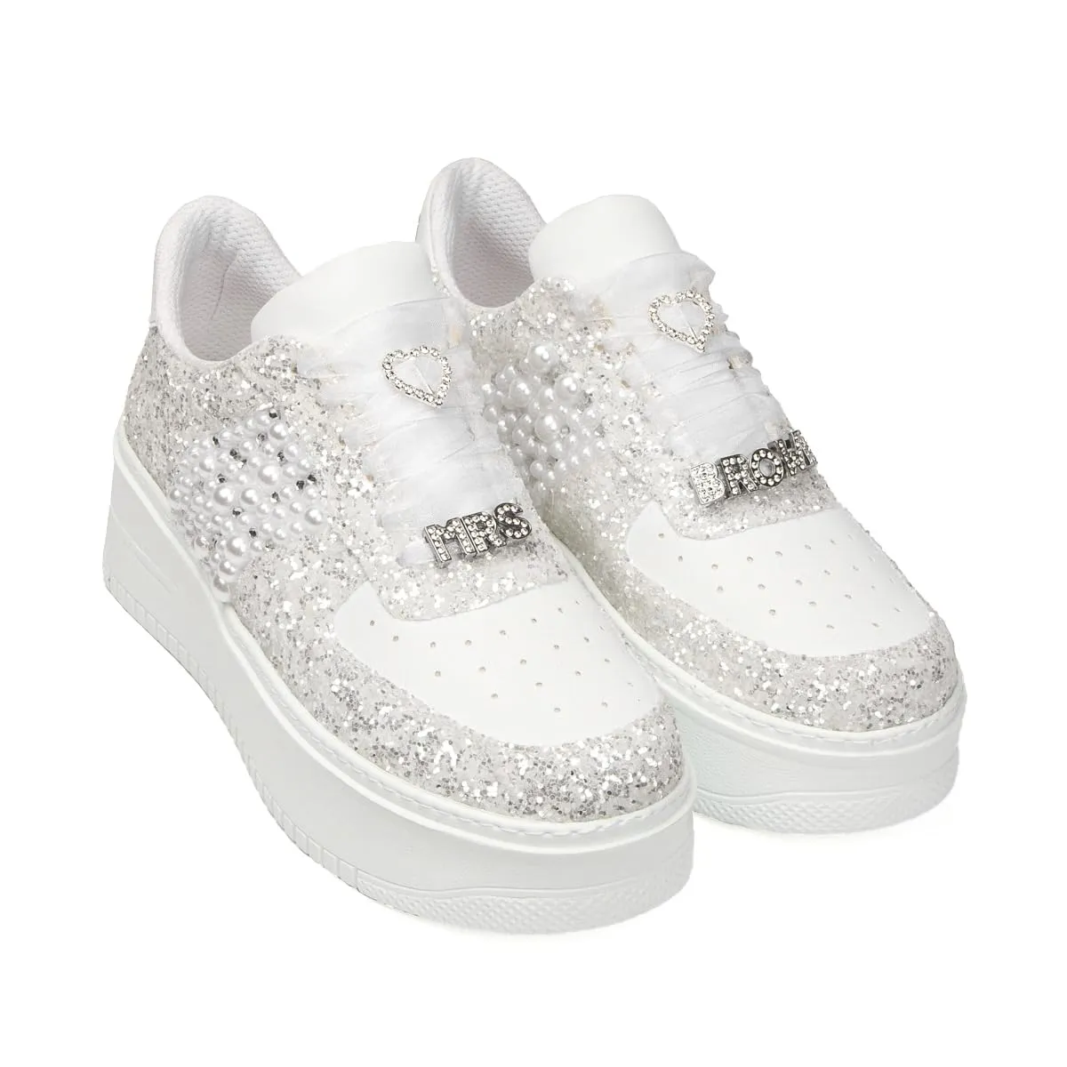Bridal Shoes Wedding Sneakers, Personalized Shoes for Bride, Lace Bridal Tennis Shoes, bride platform shoes flat sole (36 EUR / 6 US)