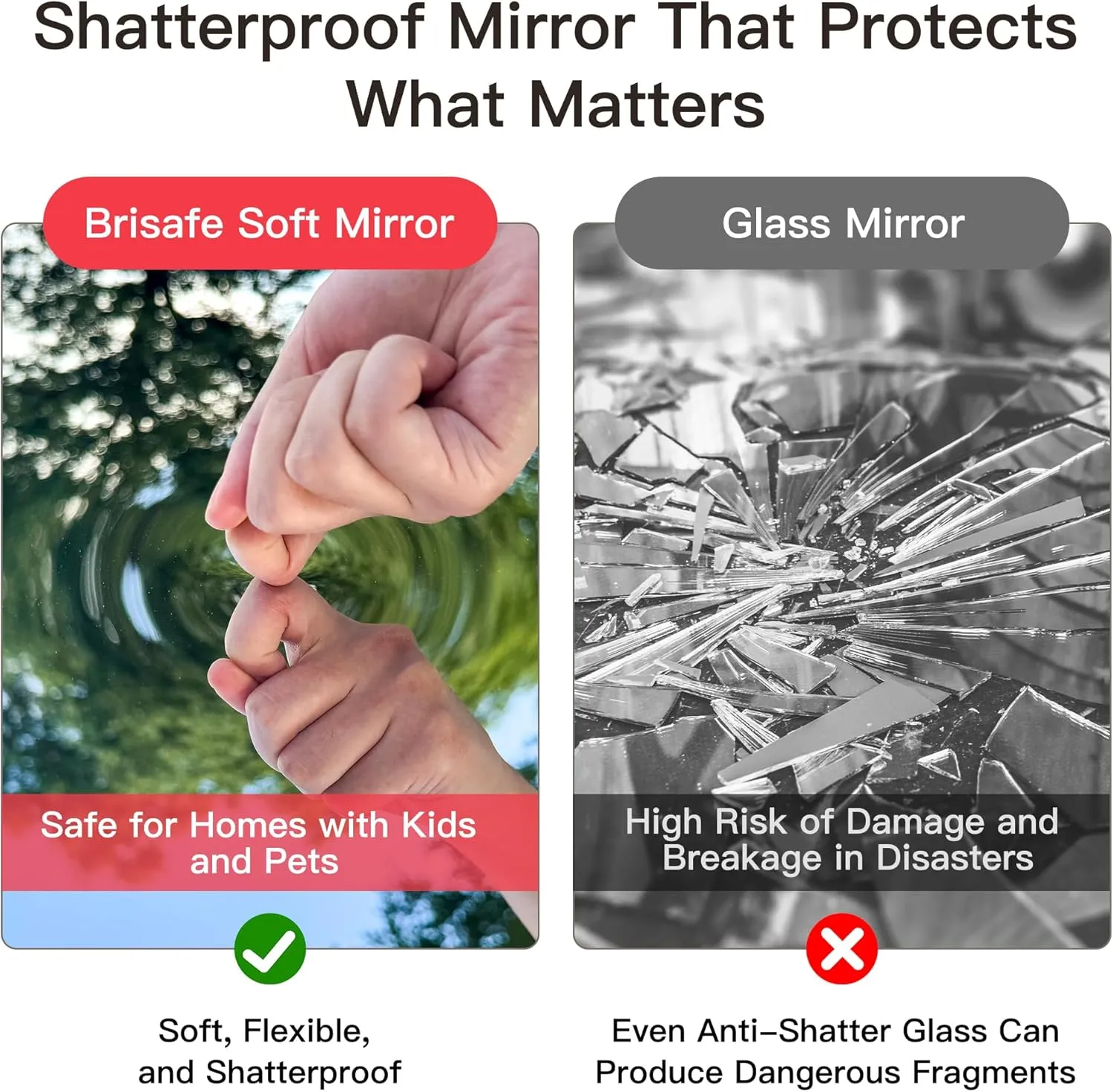 brisafe Full Length Mirror with 360° Wheels, 71"x71" Foldable Floor Mirror with Nano-Tech Shatterproof Film - Ultra-Large Mobile Mirror for Home Gym, Dance Studio & Commercial Spaces (White)