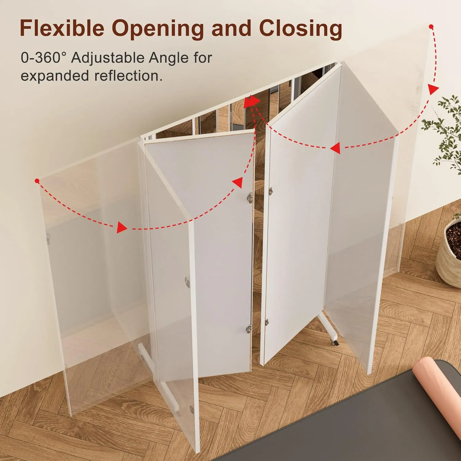 brisafe Full Length Mirror with 360° Wheels, 71"x71" Foldable Floor Mirror with Nano-Tech Shatterproof Film - Ultra-Large Mobile Mirror for Home Gym, Dance Studio & Commercial Spaces (White)