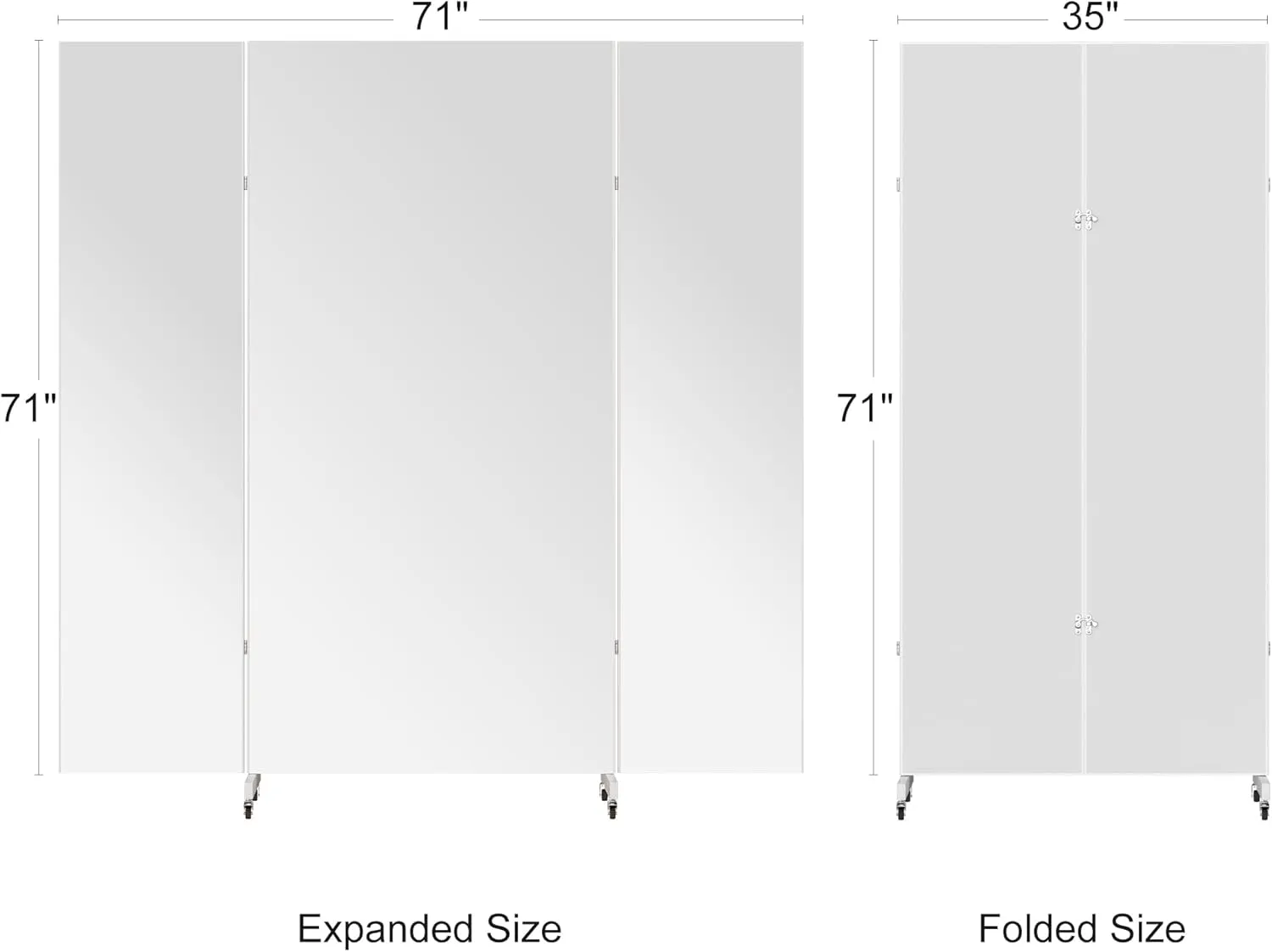 brisafe Full Length Mirror with 360° Wheels, 71"x71" Foldable Floor Mirror with Nano-Tech Shatterproof Film - Ultra-Large Mobile Mirror for Home Gym, Dance Studio & Commercial Spaces (White)