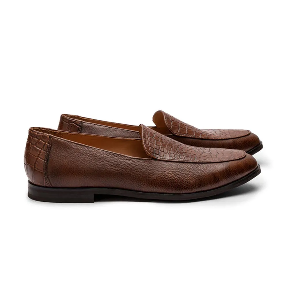 Brown Belgian Milled   Croco Loafer